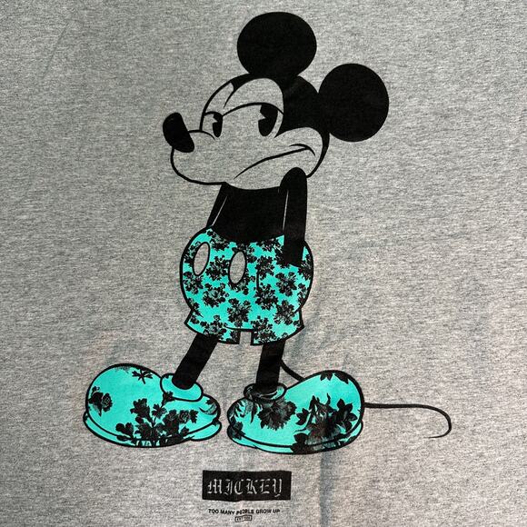 Disney Mickey Mouse Shirt Mens Large Neff Too Many People Grow Up Gray Teal - Picture 8 of 8